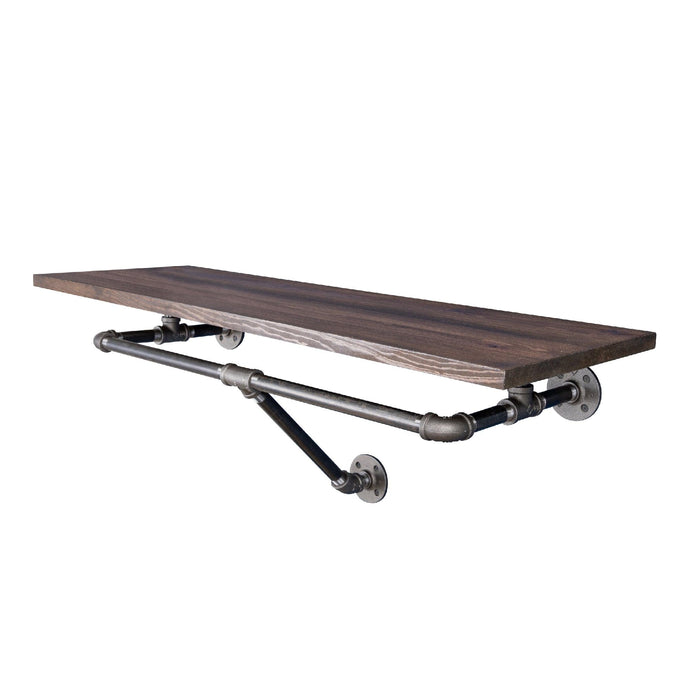 36 in. Wall Mounted Clothing Rack with Wood Shelf, Trail Brown - Sweatfully
