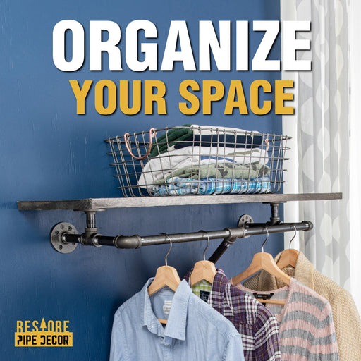 36 in. Wall Mounted Clothing Rack with Wood Shelf, Trail Brown - Sweatfully