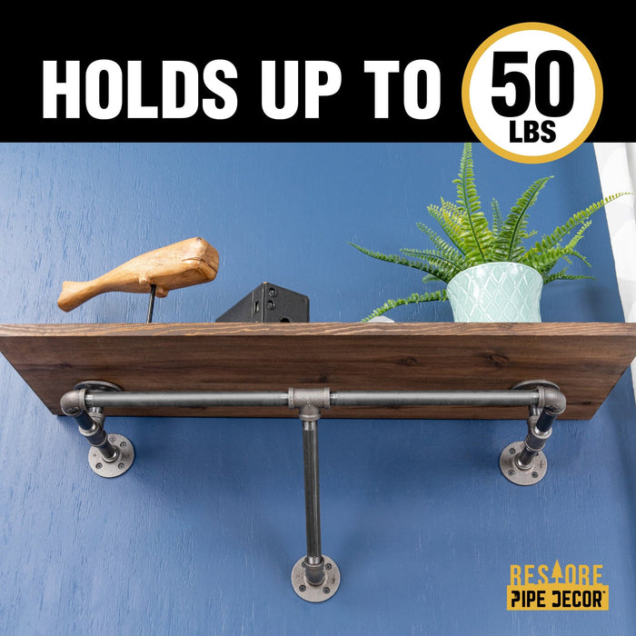 36 in. Wall Mounted Clothing Rack with Wood Shelf, Trail Brown - Sweatfully