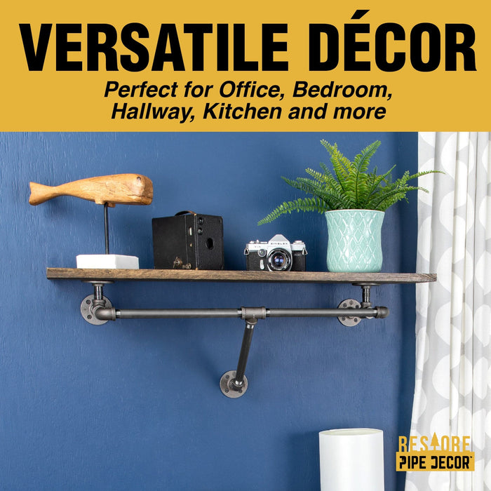 36 in. Wall Mounted Clothing Rack with Wood Shelf, Trail Brown - Sweatfully