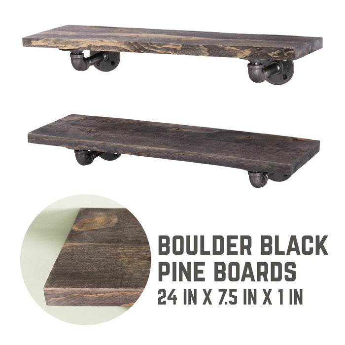 RESTORE Boulder Black 24 in. Shelves with L-Shaped Brackets - Sweatfully