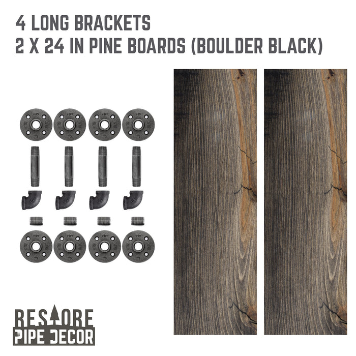 RESTORE Boulder Black 24 in. Shelves with L-Shaped Brackets - Sweatfully