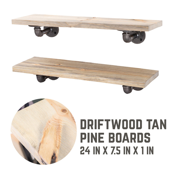 RESTORE Driftwood Tan 24 in. Shelves with L-Shaped Brackets - Sweatfully