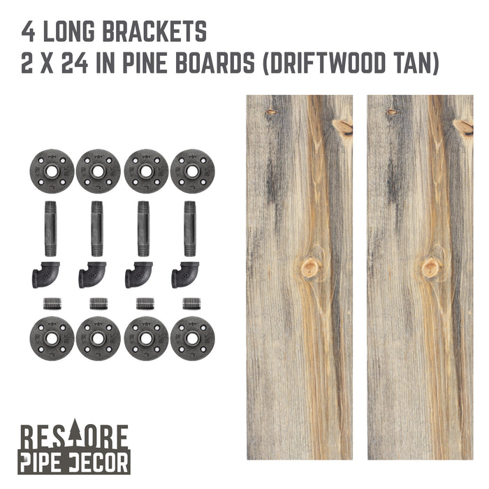 RESTORE Driftwood Tan 24 in. Shelves with L-Shaped Brackets - Sweatfully