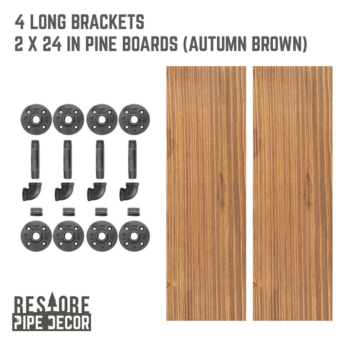 RESTORE Autumn Brown 24 in. Shelves with L-Shaped Brackets - Sweatfully