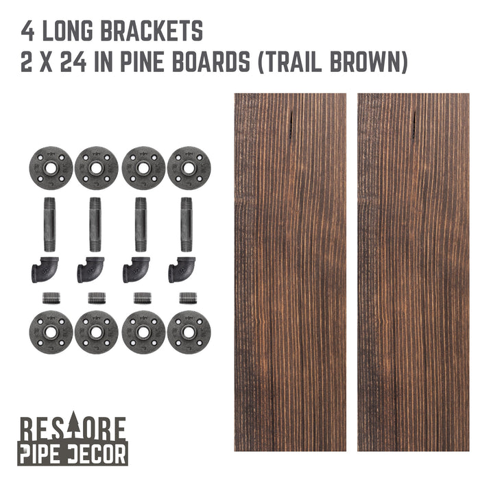 RESTORE Trail Brown 24 in. Shelves with L-Shaped Brackets - Sweatfully