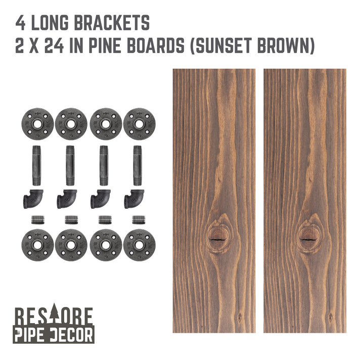 RESTORE Sunset Brown 24 in. Shelves with L-Shaped Brackets - Sweatfully
