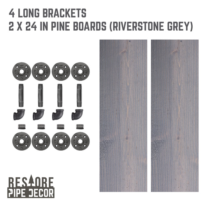 RESTORE Riverstone Grey 24 in. Shelves with L-Shaped Brackets - Sweatfully