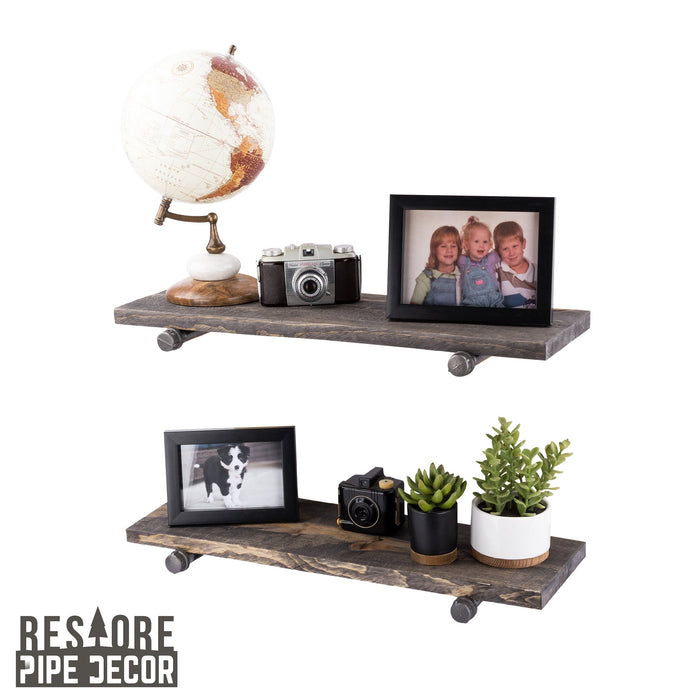 RESTORE Boulder Black 24 in. Shelves with Straight Brackets - Sweatfully