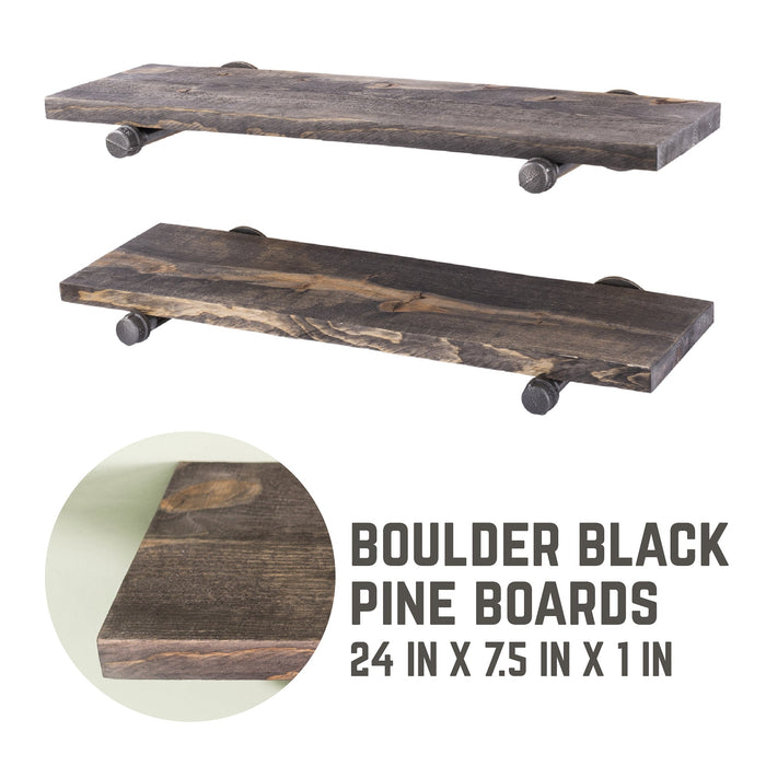 RESTORE Boulder Black 24 in. Shelves with Straight Brackets - Sweatfully