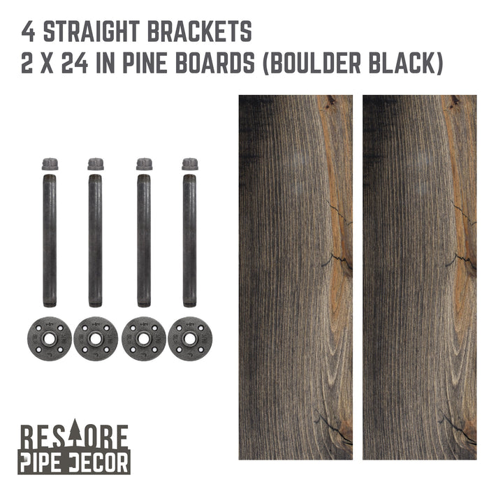 RESTORE Boulder Black 24 in. Shelves with Straight Brackets - Sweatfully