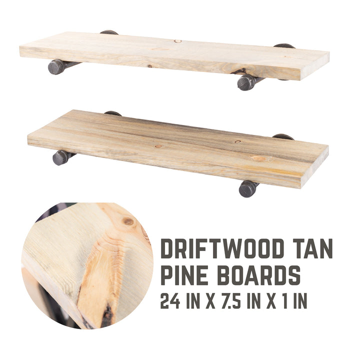 RESTORE Driftwood Tan 24 in. Shelves with Straight Brackets - Sweatfully