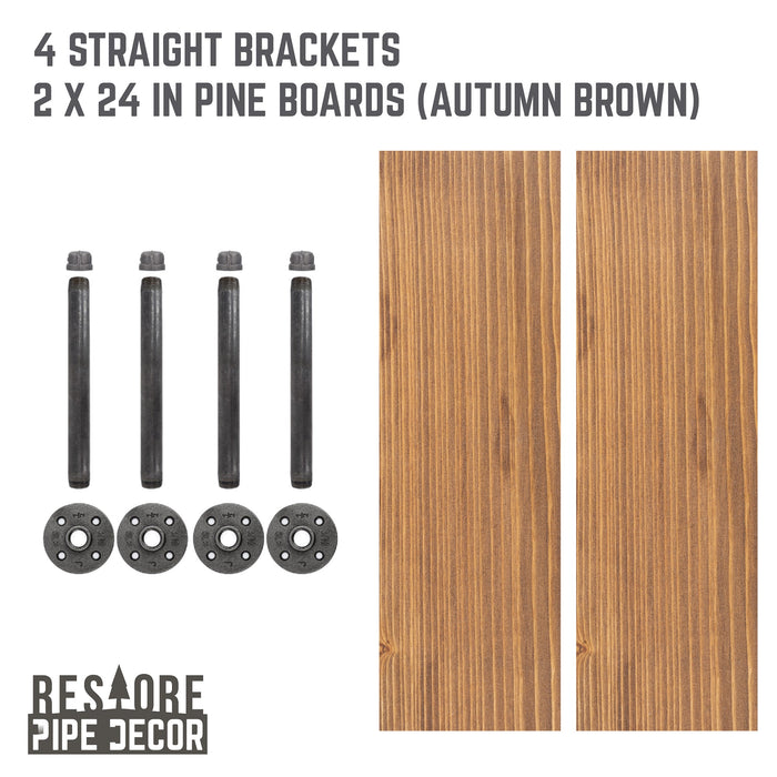 RESTORE Autumn Brown 24 in. Shelves with Straight Brackets - Sweatfully