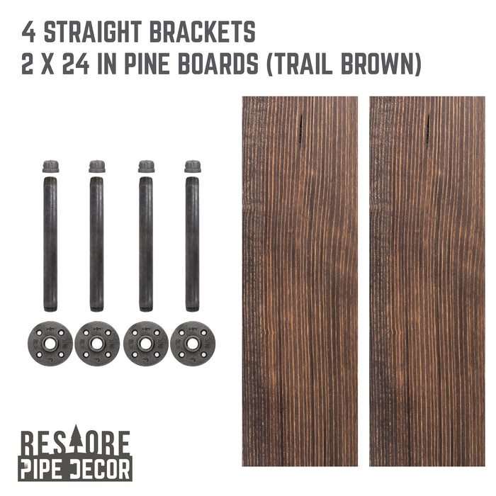 RESTORE Trail Brown 24 in. Shelves with Straight Brackets - Sweatfully