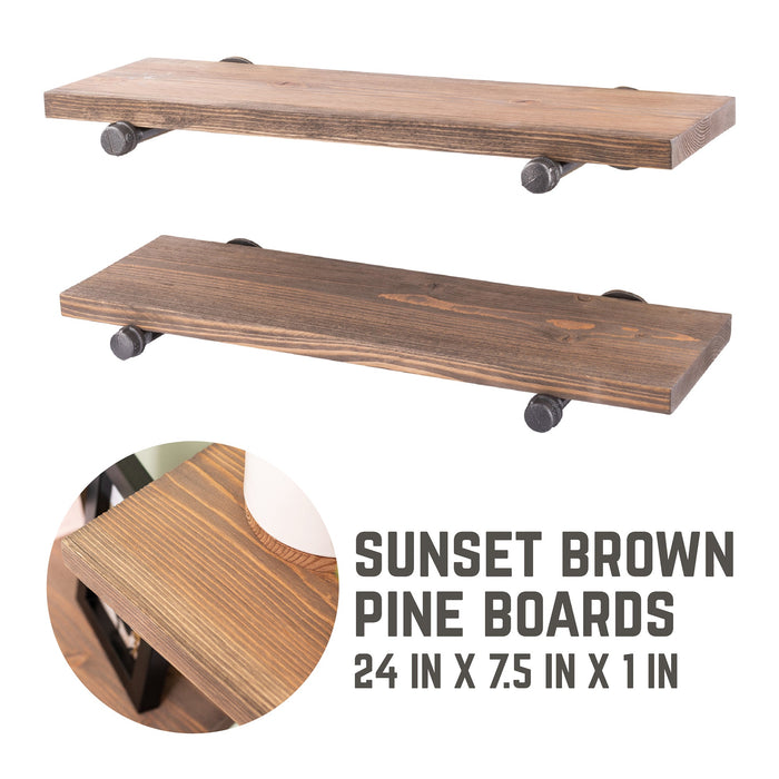 RESTORE Sunset Brown 24 in. Shelves with Straight Brackets - Sweatfully
