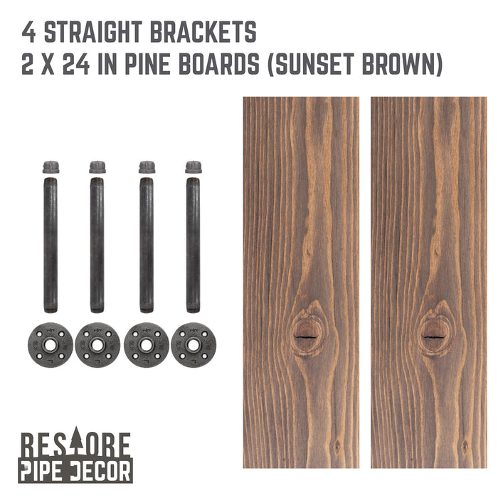 RESTORE Sunset Brown 24 in. Shelves with Straight Brackets - Sweatfully