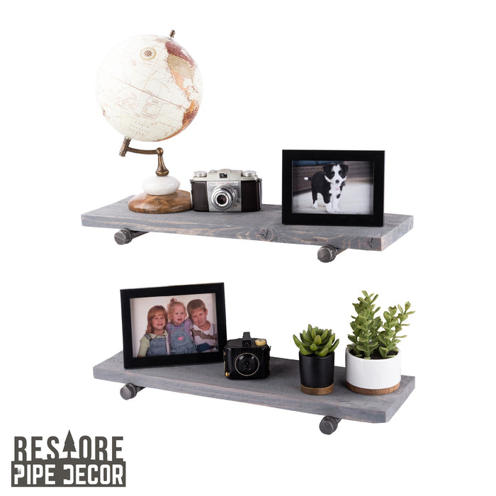RESTORE Riverstone Grey 24 in. Shelves with Straight Brackets - Sweatfully