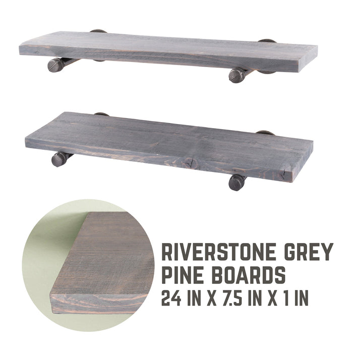 RESTORE Riverstone Grey 24 in. Shelves with Straight Brackets - Sweatfully