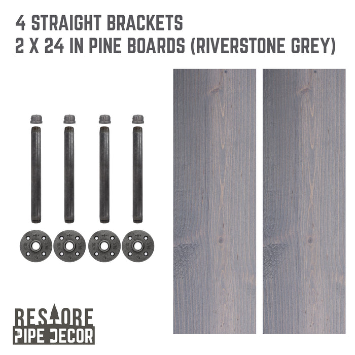 RESTORE Riverstone Grey 24 in. Shelves with Straight Brackets - Sweatfully
