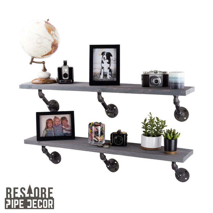 RESTORE Riverstone Grey 36 in. Shelves with Angled Brackets - Sweatfully