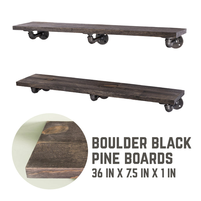 RESTORE Boulder Black 36 in. Shelves with L-Shaped Brackets - Sweatfully