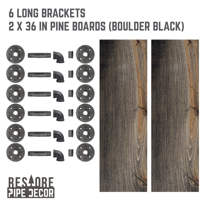 RESTORE Boulder Black 36 in. Shelves with L-Shaped Brackets - Sweatfully
