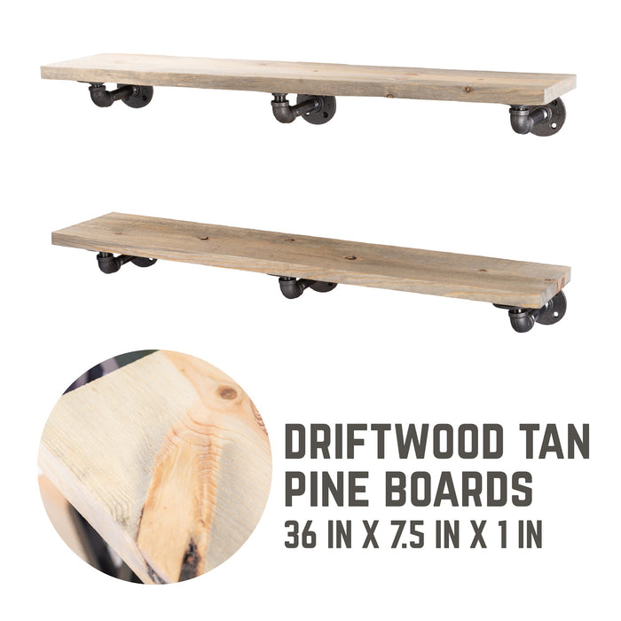 RESTORE Driftwood Tan 36 in. Shelves with L-Shaped Brackets - Sweatfully