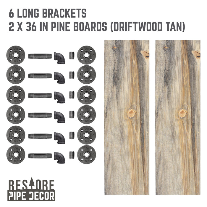 RESTORE Driftwood Tan 36 in. Shelves with L-Shaped Brackets - Sweatfully