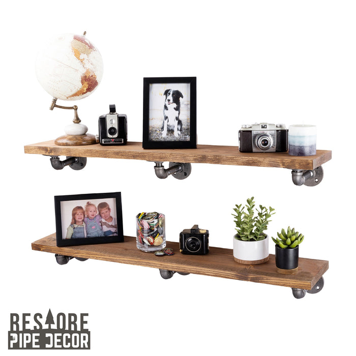 RESTORE Autumn Brown 36 in. Shelves with L-Shaped Brackets - Sweatfully