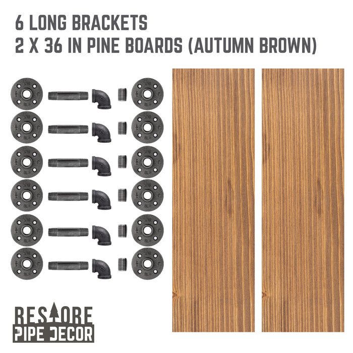 RESTORE Autumn Brown 36 in. Shelves with L-Shaped Brackets - Sweatfully