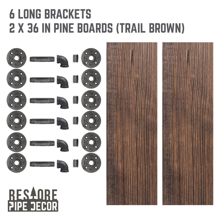 RESTORE Trail Brown 36 in. Shelves with L-Shaped Brackets - Sweatfully