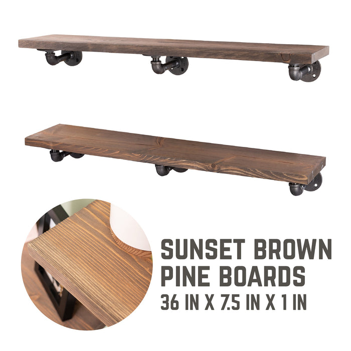 RESTORE Sunset Brown 36 in. Shelves with L-Shaped Brackets - Sweatfully