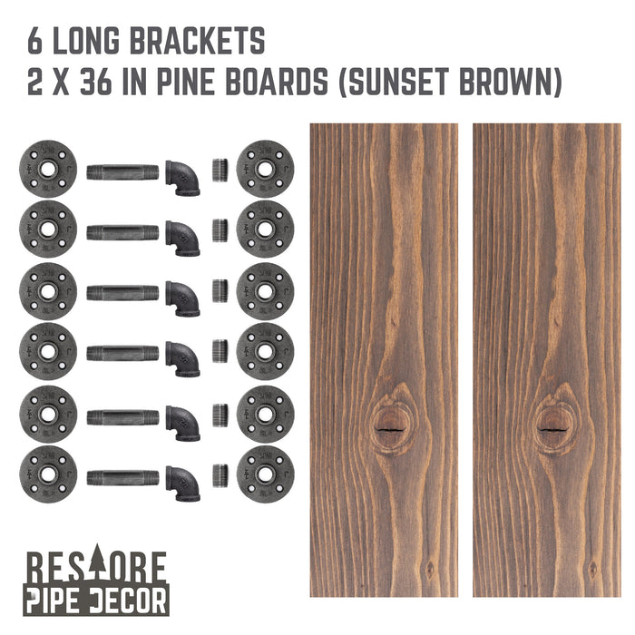 RESTORE Sunset Brown 36 in. Shelves with L-Shaped Brackets - Sweatfully