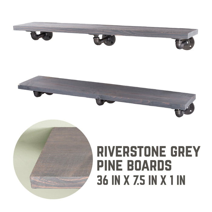 RESTORE Riverstone Grey 36 in. Shelves with L-Shaped Brackets - Sweatfully