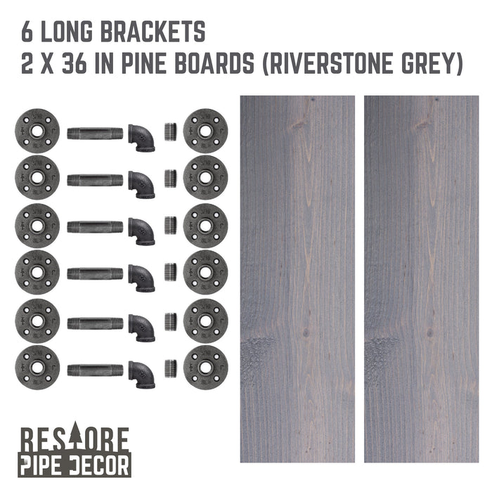 RESTORE Riverstone Grey 36 in. Shelves with L-Shaped Brackets - Sweatfully