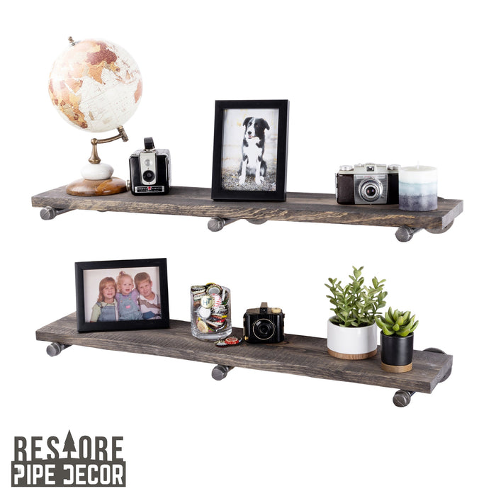 RESTORE Boulder Black 36 in. Shelves with Straight Brackets - Sweatfully