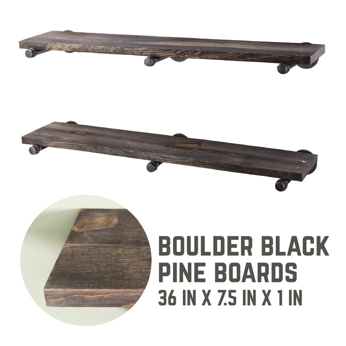 RESTORE Boulder Black 36 in. Shelves with Straight Brackets - Sweatfully