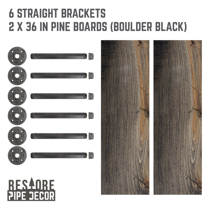 RESTORE Boulder Black 36 in. Shelves with Straight Brackets - Sweatfully