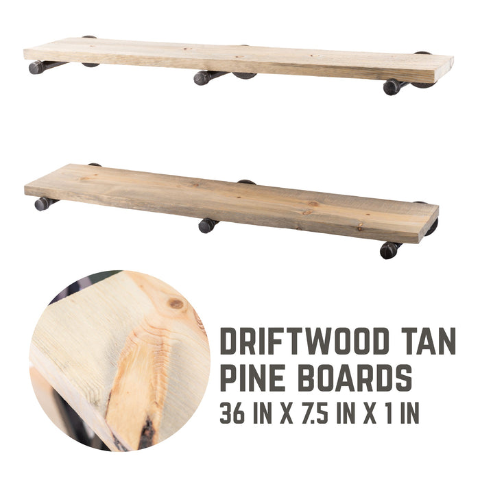 RESTORE Driftwood Tan 36 in. Shelves with Straight Brackets - Sweatfully