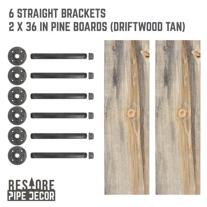 RESTORE Driftwood Tan 36 in. Shelves with Straight Brackets - Sweatfully