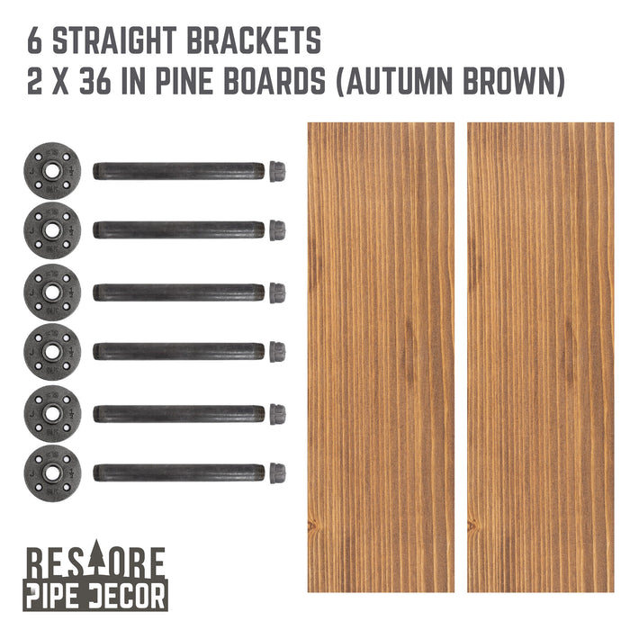 RESTORE Autumn Brown 36 in. Shelves with Straight Brackets - Sweatfully