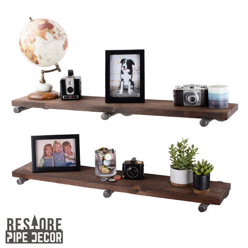 RESTORE Trail Brown 36 in. Shelves with Straight Brackets - Sweatfully