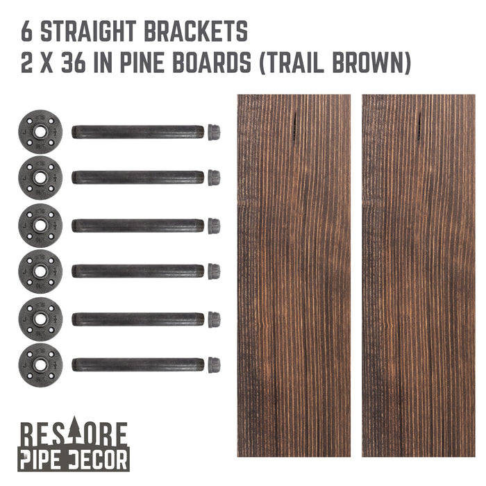 RESTORE Trail Brown 36 in. Shelves with Straight Brackets - Sweatfully