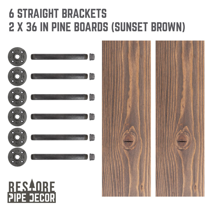 RESTORE Sunset Brown 36 in. Shelves with Straight Brackets - Sweatfully