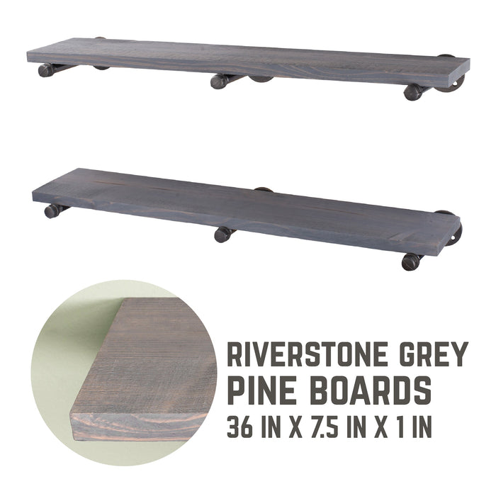 RESTORE Riverstone Grey 36 in. Shelves with Straight Brackets - Sweatfully