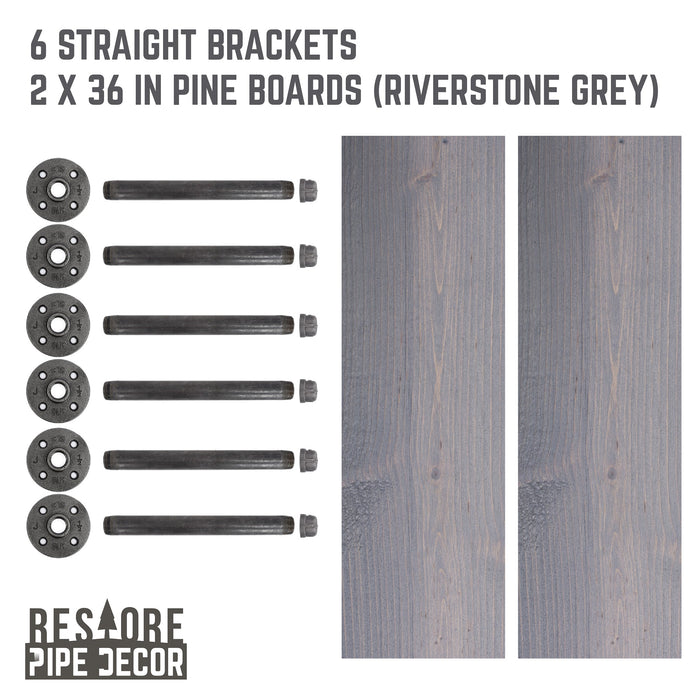 RESTORE Riverstone Grey 36 in. Shelves with Straight Brackets - Sweatfully