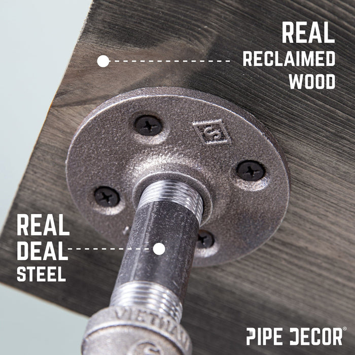 6 in. Wall-Mounted Pipe Toilet Paper Holder with Wood Shelf, Boulder Black - Sweatfully