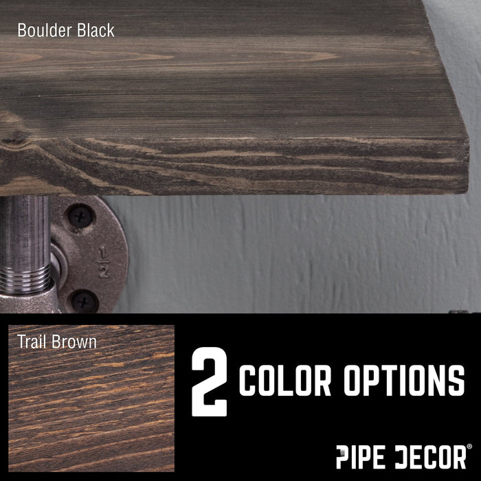 6 in. Wall-Mounted Pipe Toilet Paper Holder with Wood Shelf, Boulder Black - Sweatfully