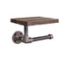 6 in. Wall-Mounted Pipe Toilet Paper Holder with Wood Shelf, Trail Brown - Sweatfully