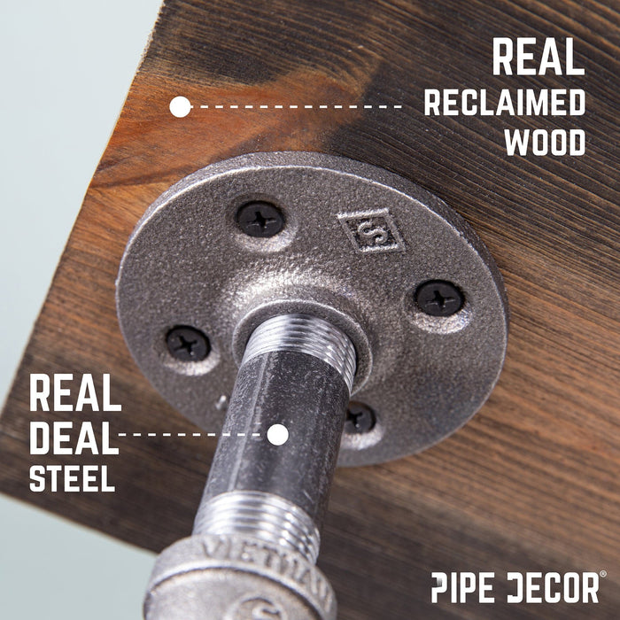 6 in. Wall-Mounted Pipe Toilet Paper Holder with Wood Shelf, Trail Brown - Sweatfully